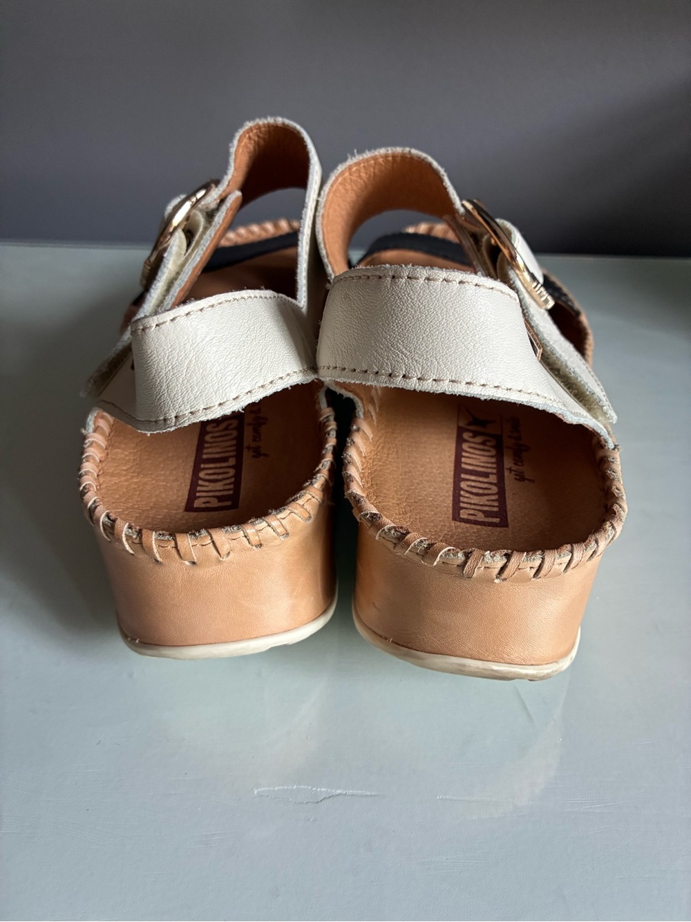 PIKOLINOS Black and Cream Leather Cork Wedge Sandal with Buckle Size 39 - Picture 3 of 7